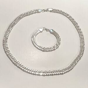925 Silver Plated Necklace Bracelet Set Sterling THICK 10mm Double Valentine's